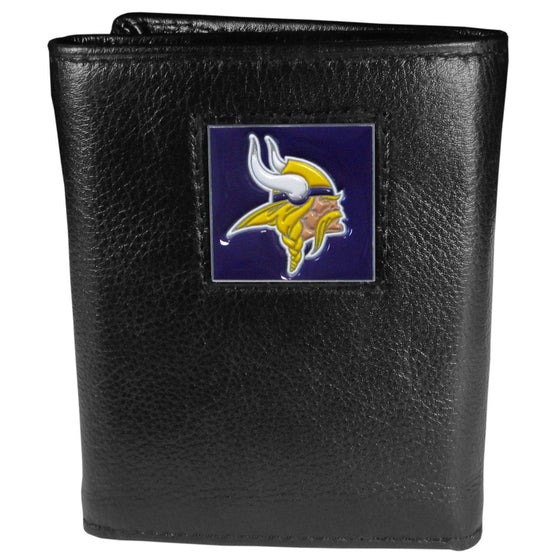 Minnesota Vikings Deluxe Leather Tri-fold Wallet Packaged in Gift Box (SSKG) - 757 Sports Collectibles