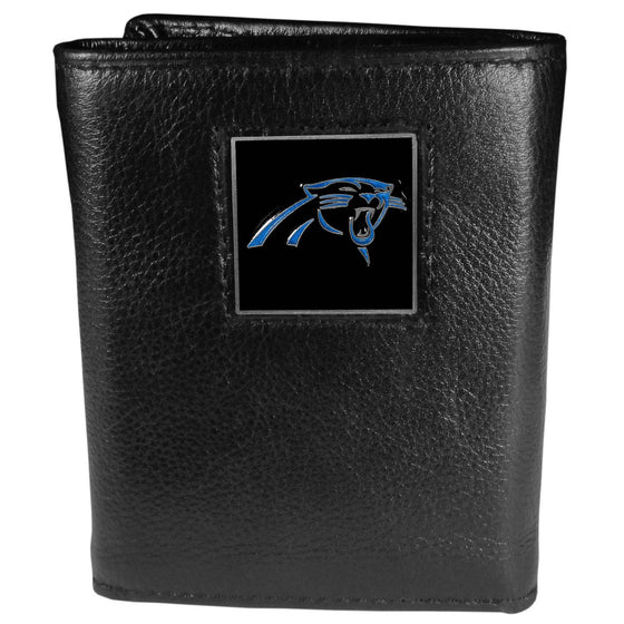 Carolina Panthers Deluxe Leather Tri-fold Wallet Packaged in Gift Box (SSKG) - 757 Sports Collectibles
