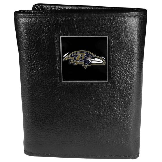 Baltimore Ravens Deluxe Leather Tri-fold Wallet Packaged in Gift Box (SSKG) - 757 Sports Collectibles