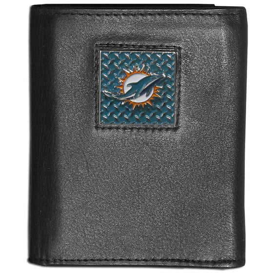 Miami Dolphins Gridiron Leather Tri-fold Wallet Packaged in Gift Box (SSKG) - 757 Sports Collectibles