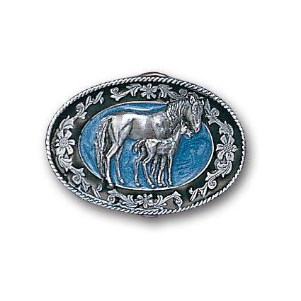 Mare with Colt Enameled Belt Buckle (SSKG) - 757 Sports Collectibles