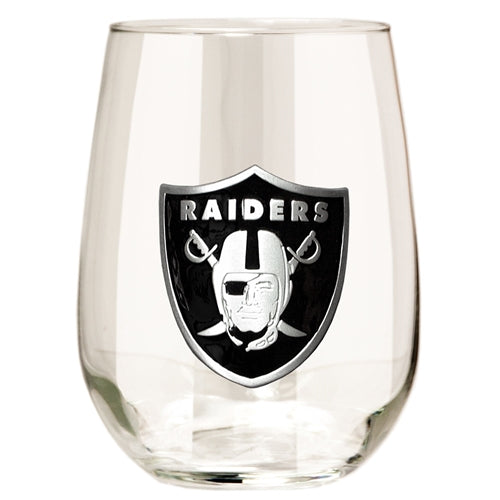 Oakland Raiders Las Vegas 15 oz. Stemless Wine Glass w/ Metal Emblem