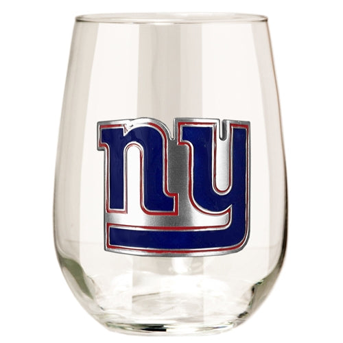 New York Giants 15 oz. Stemless Wine Glass w/ Metal Emblem