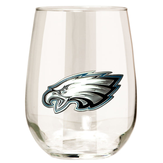 Philadelphia Eagles 15 oz. Stemless Wine Glass w/ Metal Emblem