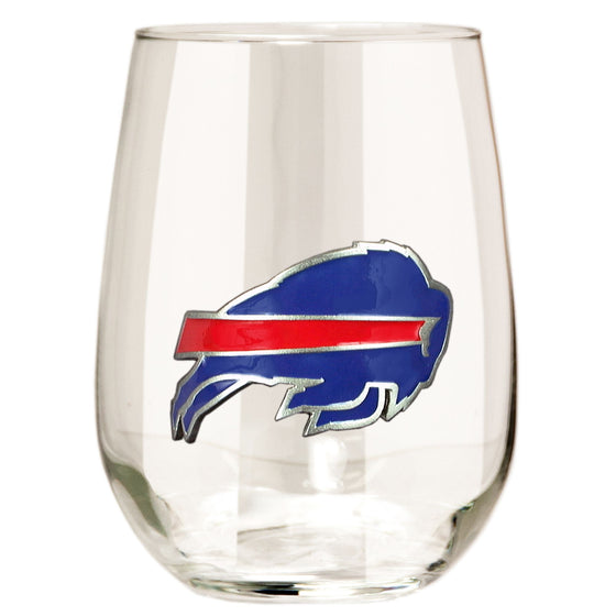 Buffalo Bills 15 oz. Stemless Wine Glass w/ Metal Emblem