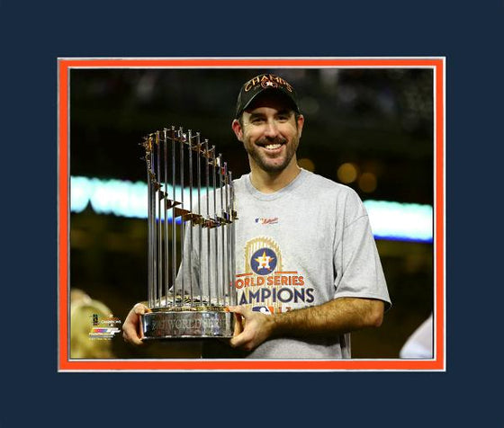 Houston Astros Justin Verlander Matted 8x10 Photo World Series Trophy