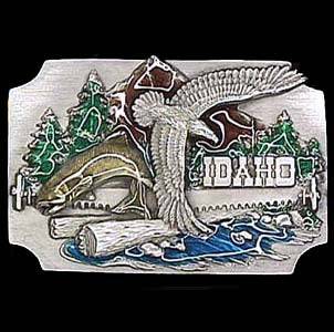 Idaho Eagle and Mountain Enameled Belt Buckle (SSKG) - 757 Sports Collectibles