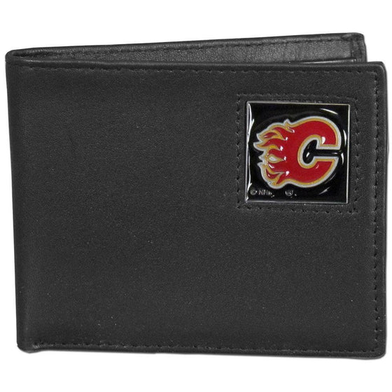 Calgary Flames�� Leather Bi-fold Wallet Packaged in Gift Box (SSKG) - 757 Sports Collectibles