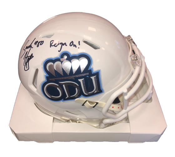 Old Dominion Monarchs Zack Kuntz Signed Autograph 'Reign On' Mini Helmet - 757 W COA - 757 Sports Collectibles