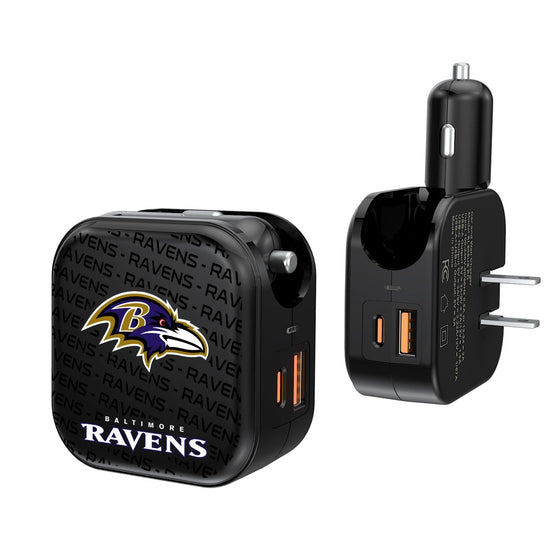 Baltimore Ravens Blackletter 2 in 1 USB A/C Charger - 757 Sports Collectibles