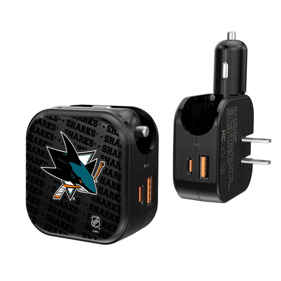 San Jose Sharks Blackletter 2 in 1 USB A/C Charger-0