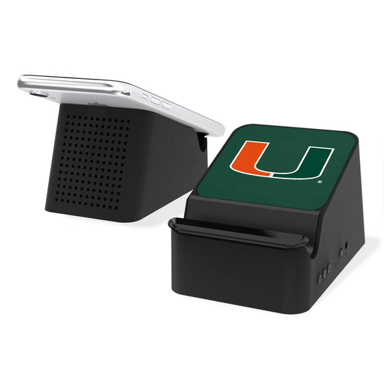 Miami Hurricanes Solid Wireless Charging Station and Bluetooth Speaker-0
