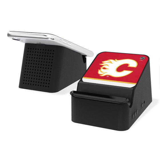 Calgary Flames Stripe Wireless Charging Station and Bluetooth Speaker-0