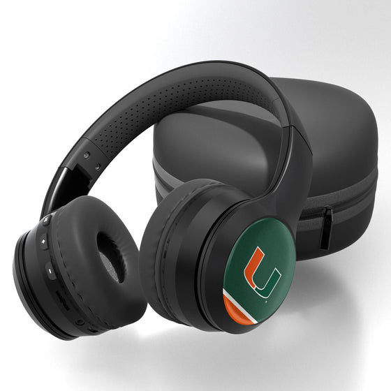 Miami Hurricanes Stripe Wireless Over-Ear Bluetooth Headphones With Case-0