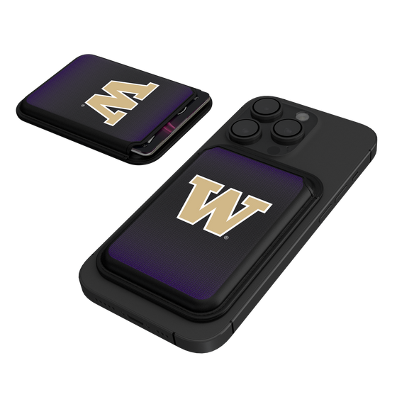 Washington Huskies Linen Black Magnetic Credit Card Wallet-0