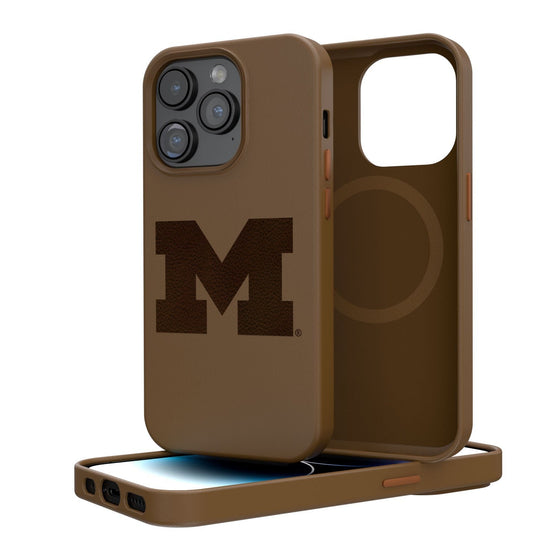 Michigan Wolverines Woodburned Brown Magnetic Case-0