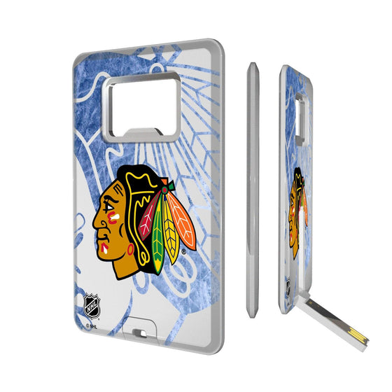 Chicago Blackhawks Ice Tilt Credit Card USB Drive with Bottle Opener 32GB-0