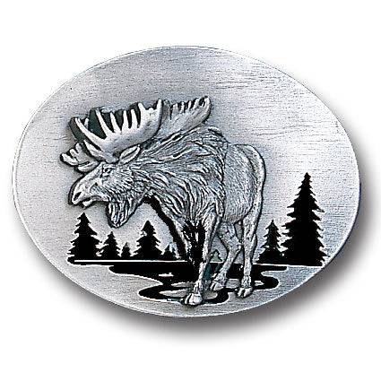 Moose in River Enameled Belt Buckle (SSKG) - 757 Sports Collectibles