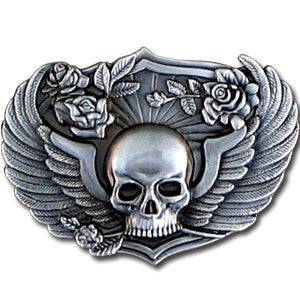 Skull & Wings Antiqued Belt Buckle (SSKG) - 757 Sports Collectibles