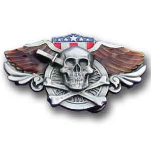 Skull and Wings  Enameled Belt Buckle (SSKG) - 757 Sports Collectibles