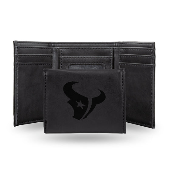 NFL Houston Texans Laser Engraved Black Tri-Fold Wallet   