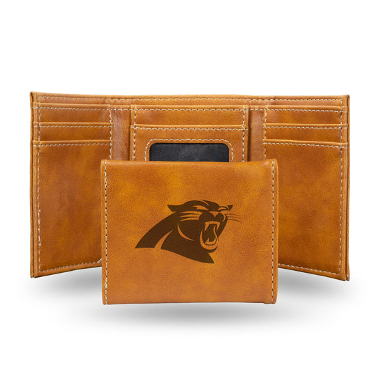 NFL Carolina Panthers Laser Engraved Brown Tri-Fold Wallet   