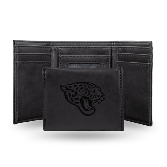 NFL Jacksonville Jaguars Laser Engraved Black Tri-Fold Wallet   