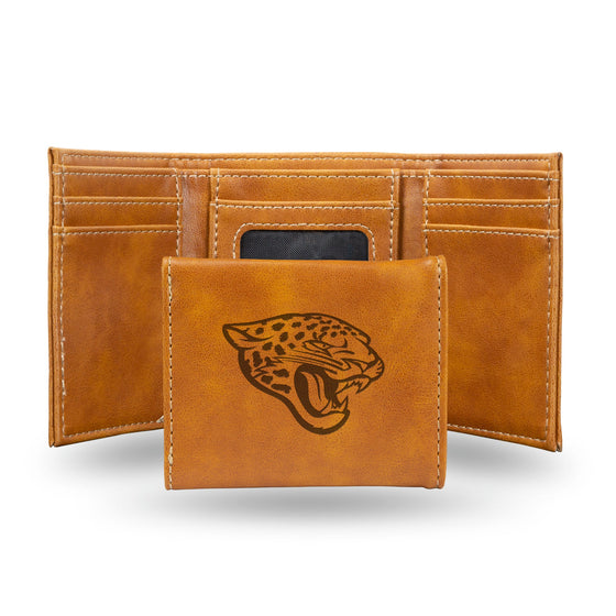 NFL Jacksonville Jaguars Laser Engraved Brown Tri-Fold Wallet   