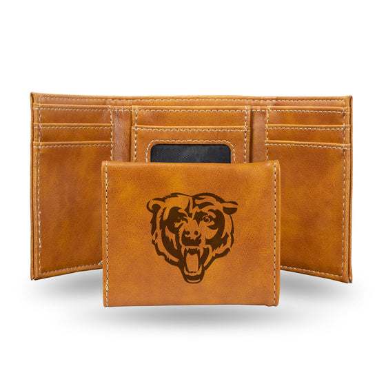 NFL Chicago Bears Laser Engraved Brown Tri-Fold Wallet   