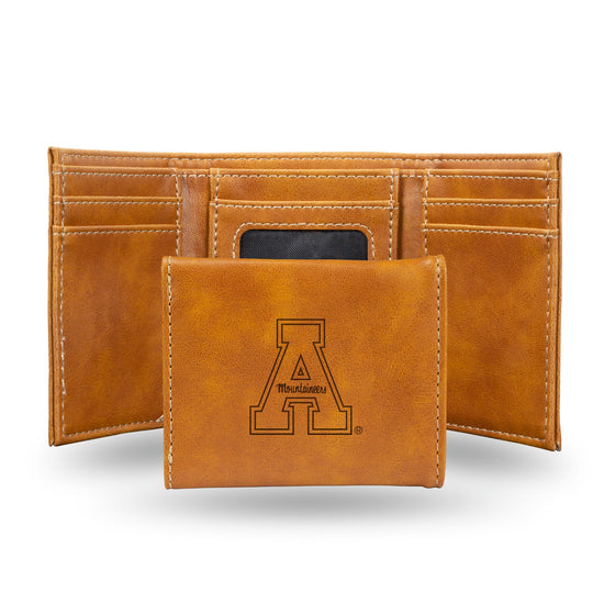 NCAA Appalachian State Mountaineers Laser Engraved Brown Tri-Fold Wallet   