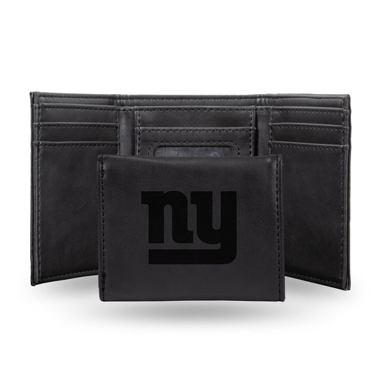 NFL New York Giants Laser Engraved Black Tri-Fold Wallet   