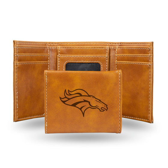 NFL Denver Broncos Laser Engraved Brown Tri-Fold Wallet   