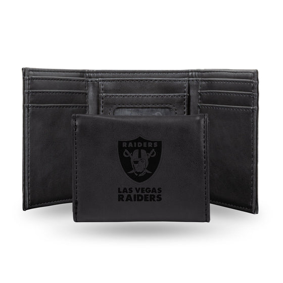 NFL Las Vegas Raiders Laser Engraved Black Tri-Fold Wallet   