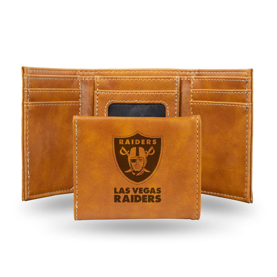 NFL Las Vegas Raiders Laser Engraved Brown Tri-Fold Wallet   