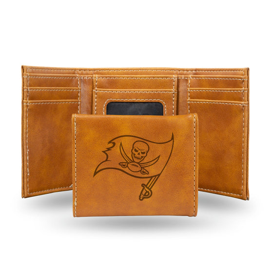 NFL Tampa Bay Buccaneers Laser Engraved Brown Tri-Fold Wallet   