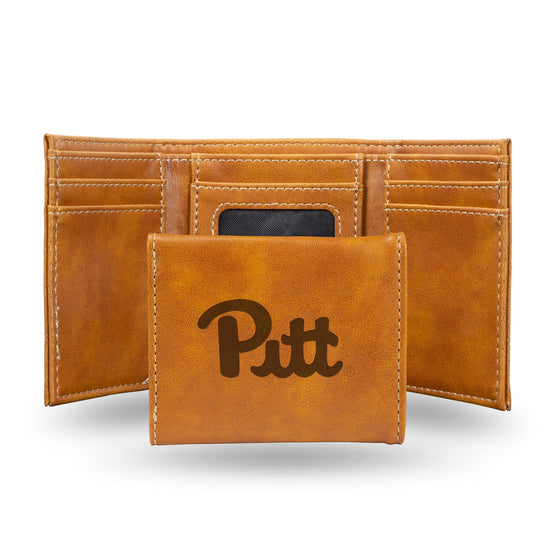 NCAA Pitt Panthers Laser Engraved Brown Tri-Fold Wallet   