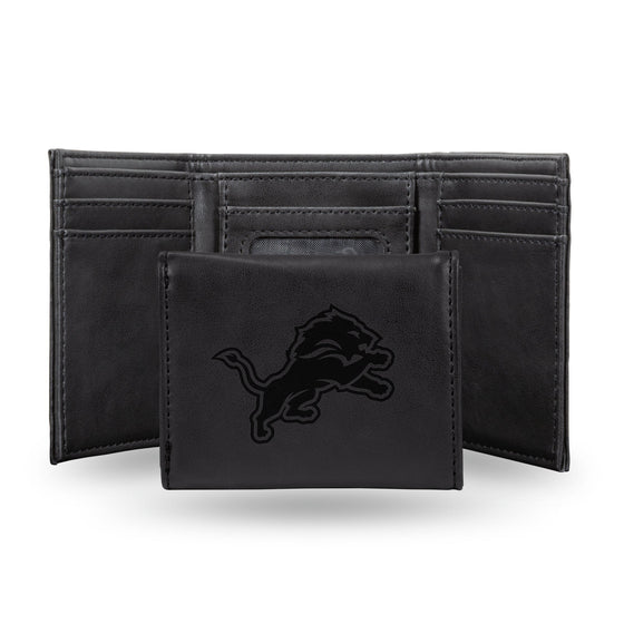 NFL Detroit Lions Laser Engraved Black Tri-Fold Wallet   