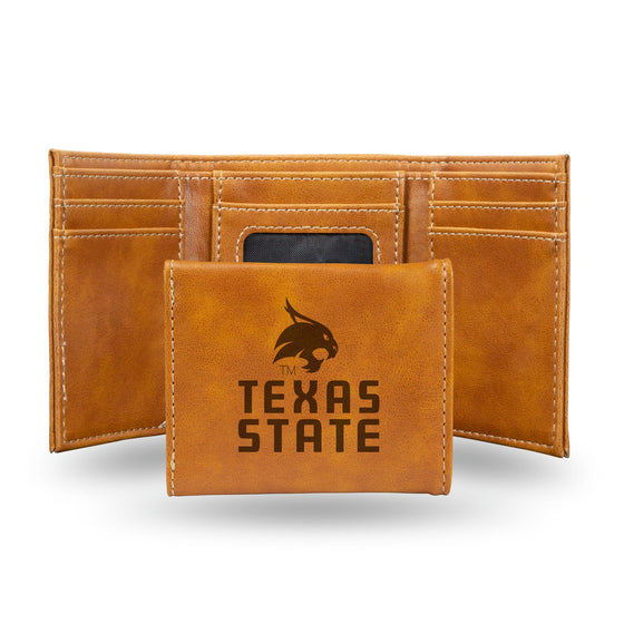 NCAA Texas State Bobcats Laser Engraved Brown Tri-Fold Wallet   