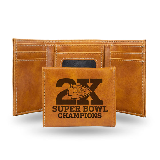 NFL Kansas City Chiefs Laser Engraved Brown Tri-Fold Wallet   