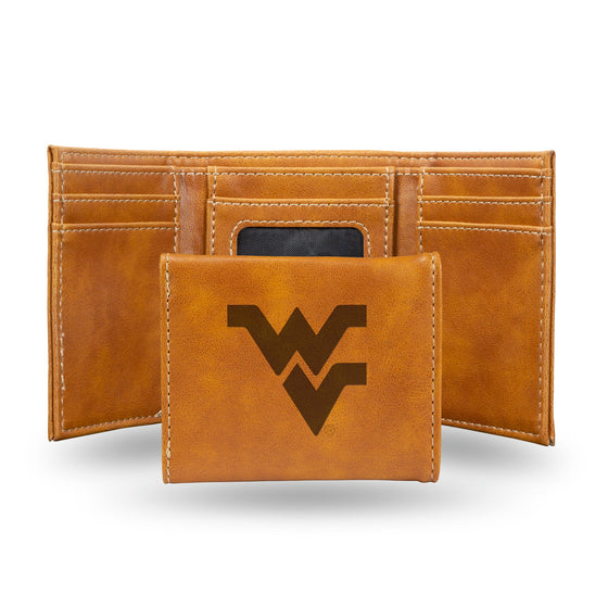 NCAA West Virginia Mountaineers Laser Engraved Brown Tri-Fold Wallet   