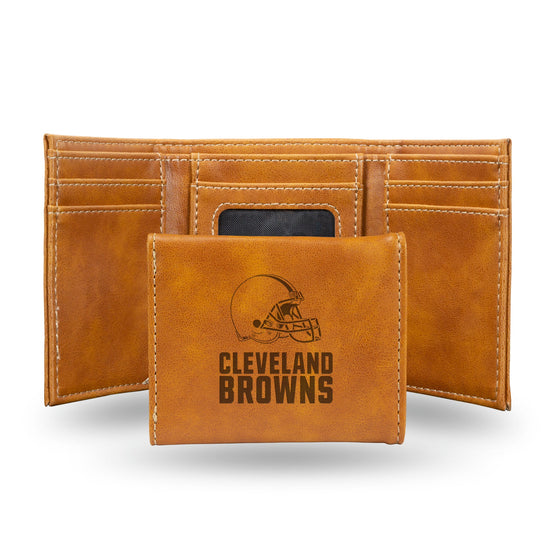 NFL Cleveland Browns Laser Engraved Brown Tri-Fold Wallet   