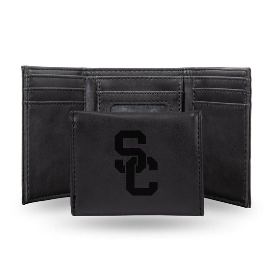 NCAA Southern California Trojans Laser Engraved Black Tri-Fold Wallet   