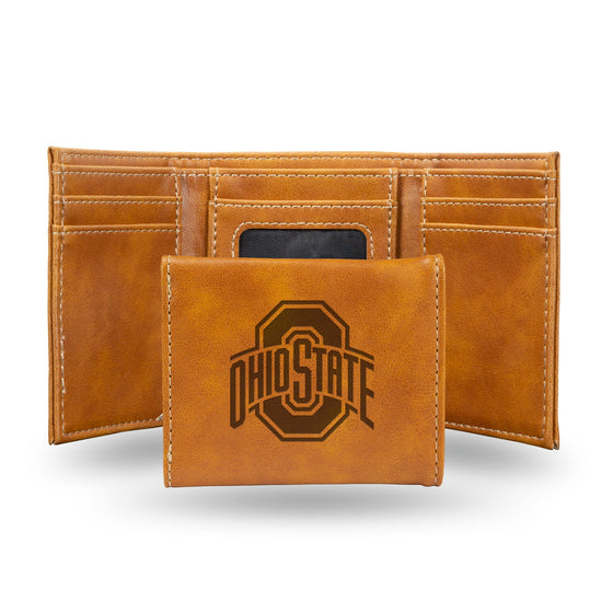 NCAA Ohio State Buckeyes Laser Engraved Brown Tri-Fold Wallet   