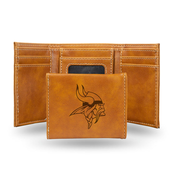 NFL Minnesota Vikings Laser Engraved Brown Tri-Fold Wallet   