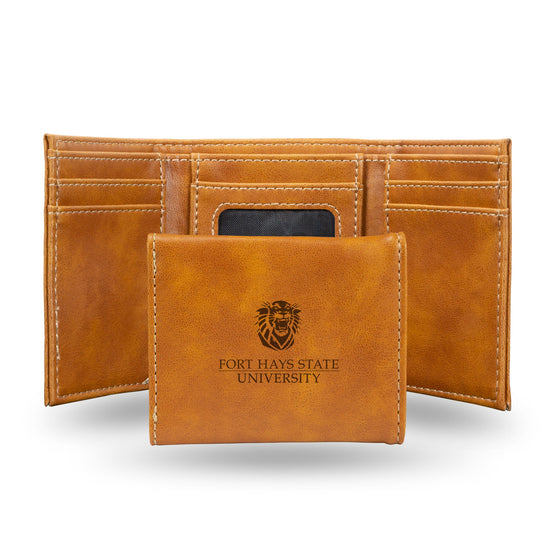 NCAA Fort Hays State Tigers Laser Engraved Brown Tri-Fold Wallet   