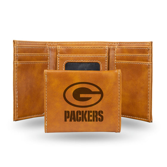 NFL Green Bay Packers Laser Engraved Brown Tri-Fold Wallet   