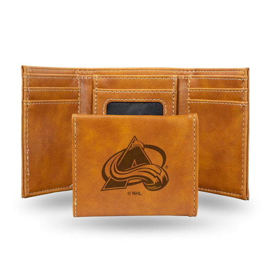 NHL Colorado Avalanche Laser Engraved Brown Tri-Fold Wallet   