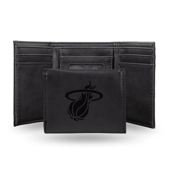 NBA Miami Heat Laser Engraved Black Tri-Fold Wallet   