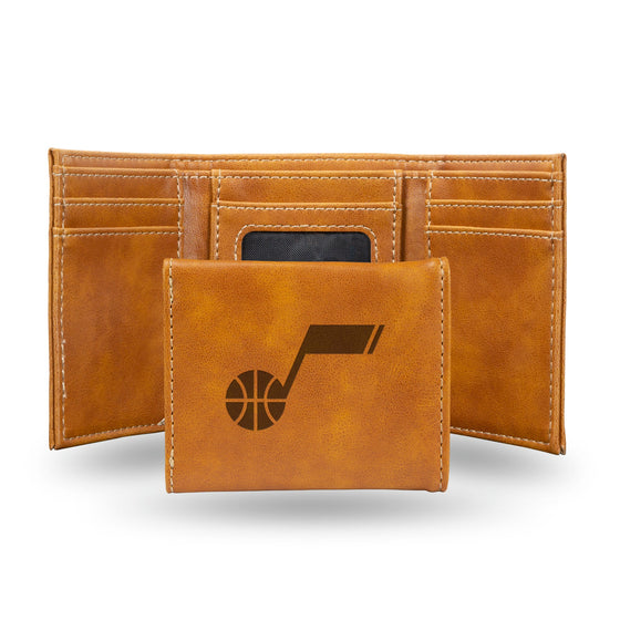 NBA Utah Jazz Laser Engraved Brown Tri-Fold Wallet   