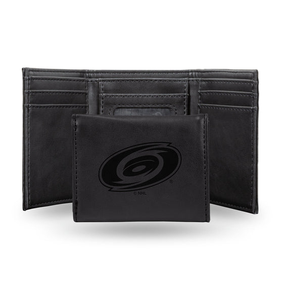 NHL Carolina Hurricanes Laser Engraved Black Tri-Fold Wallet   